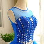 Blue Beaded Tulle Short Cute Homecoming Dress, Blue Short Party Dress Prom Dress