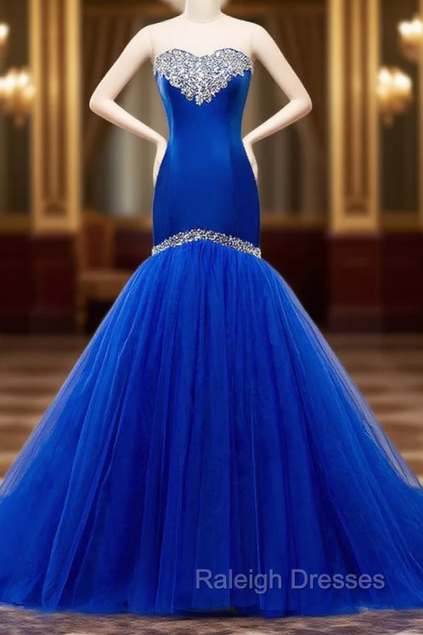 Blue Bodice Lace Up Mermaid Sweetheart Tulle Wedding Dress