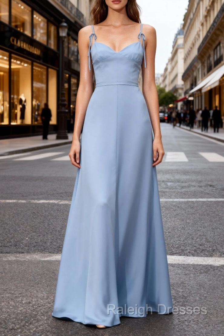 Blue Chiffon A Line Long Bridesmaid Dress