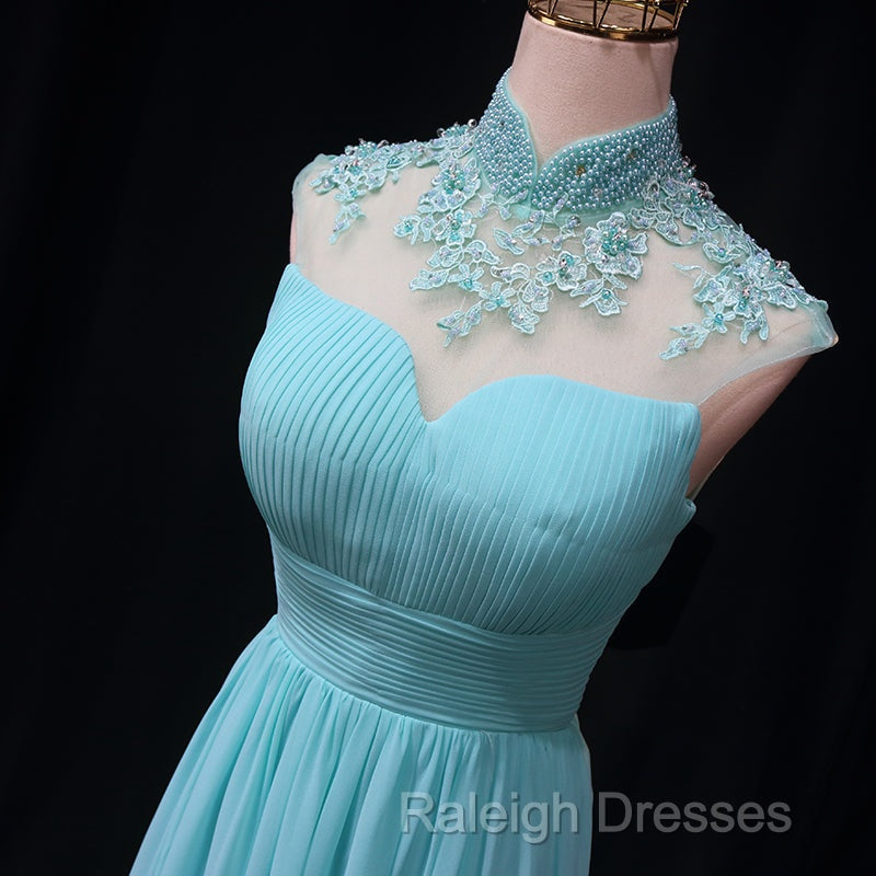 Blue Chiffon Lace And Beaded Cap Sleeves Prom Dresses A-Line Chiffon Prom Dresses Secondary image