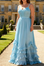 Blue Corset A Line Ruffle Bridesmaid Dress