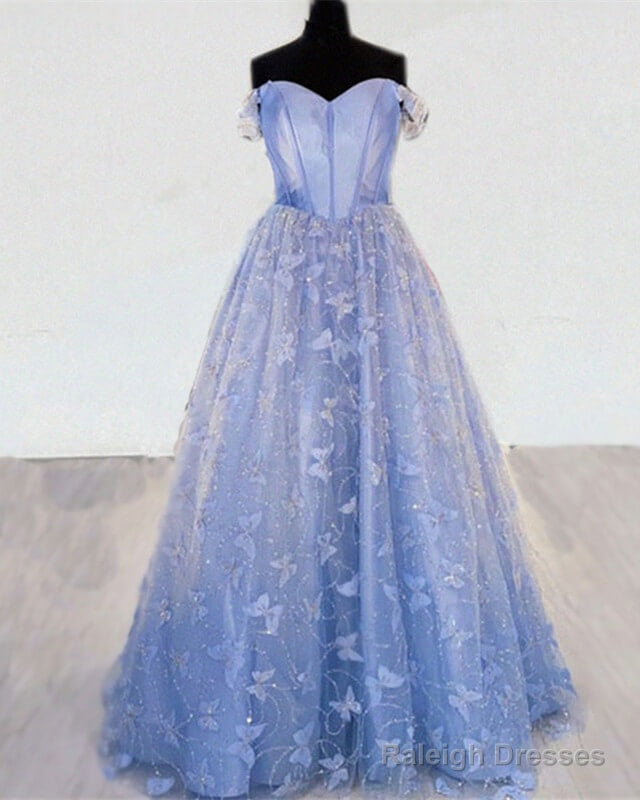 Blue Corset Butterfly Off Shoulder Prom Dress Main image