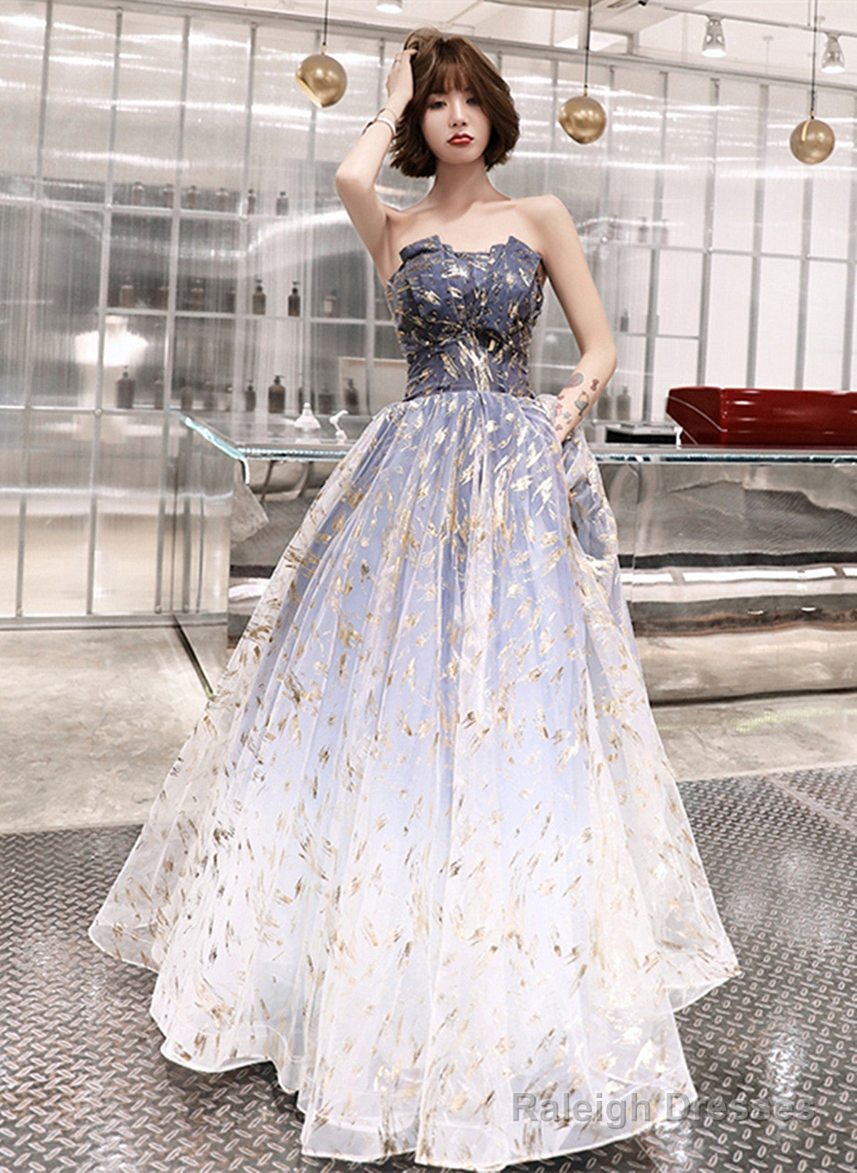 Blue Cute Tulle Gradient Long Party Dress, A-Line Blue Prom Dress Evening Dress Secondary image