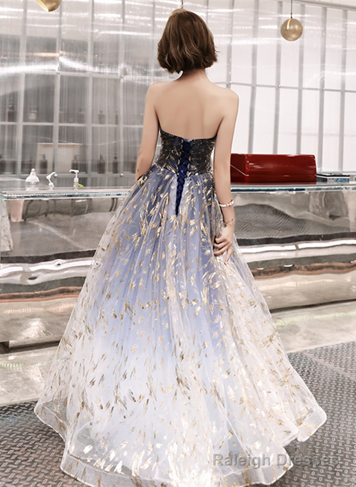 Blue Cute Tulle Gradient Long Party Dress, A-Line Blue Prom Dress Evening Dress