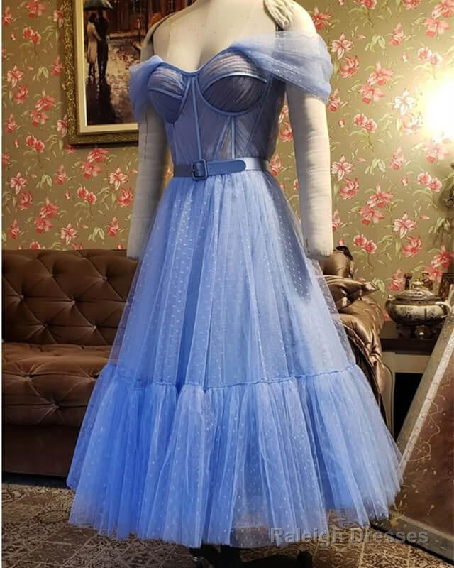 Blue Dot Tulle Off-The-Shoulder Corset Dresses