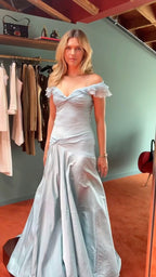 Blue Elegant Simple Off Shoulder Long Satin Prom Dress Evening Dress Party Dress Birthday Dress Graduation Dress