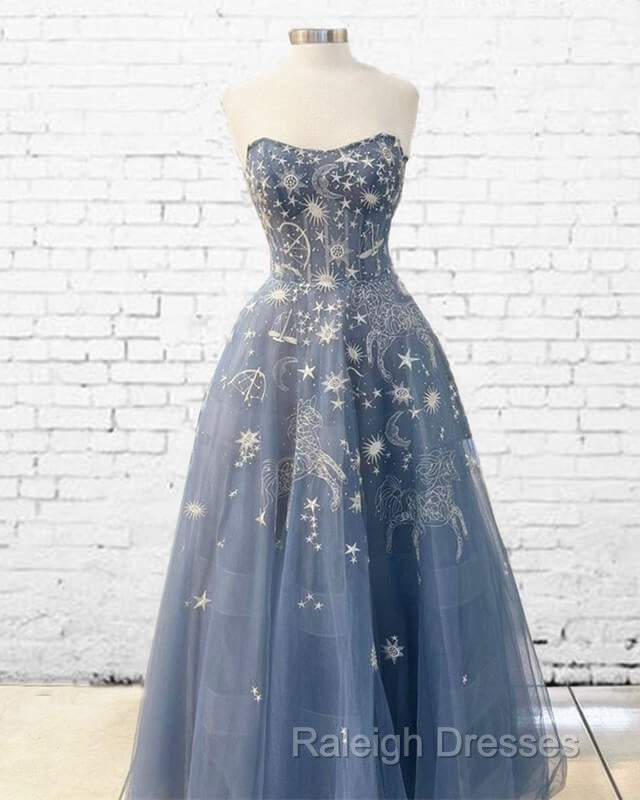 Blue Embroidery Tulle Dress