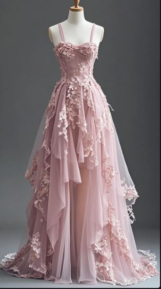 Blue Fairytale A-Line Hi-Lo Prom Dresses For Masquerade Tulle&Lace Applique Spaghetti Strap Prom Dresses