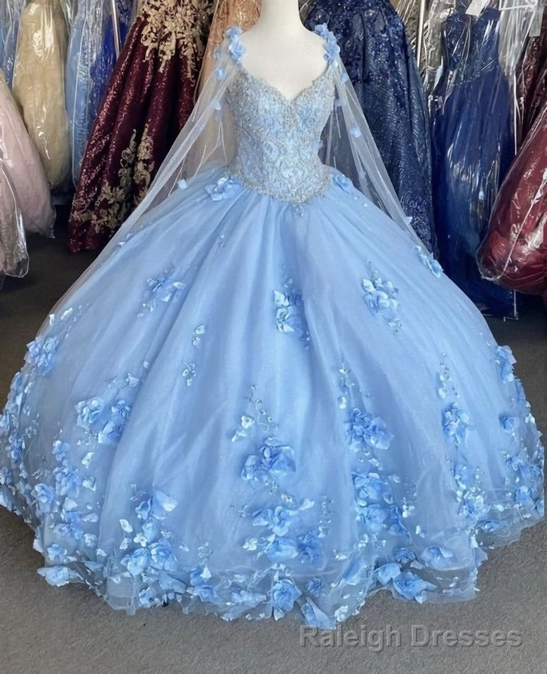Blue flowers  tulle ball gown , chic prom dress Main image