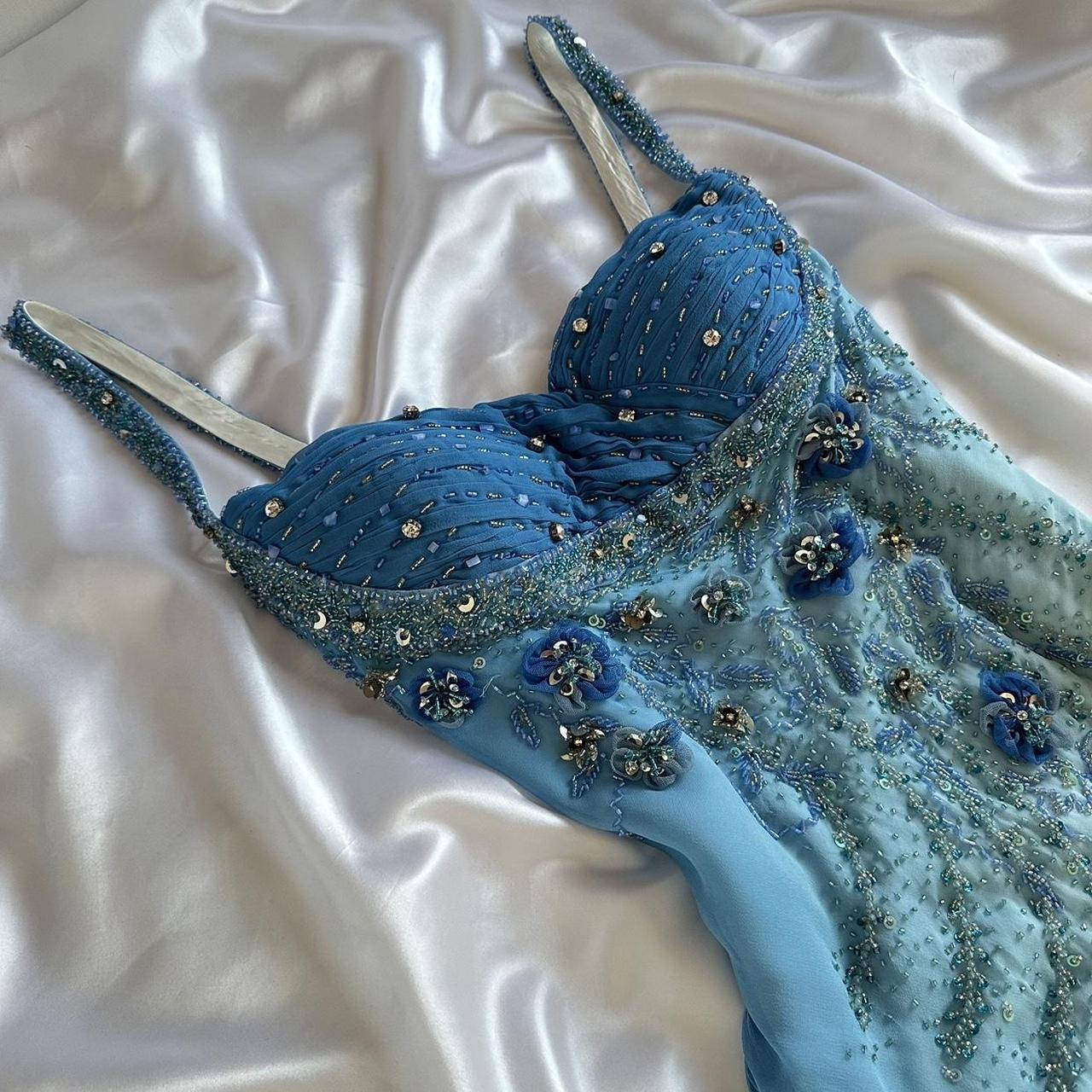 Blue Gorgeous Beautiful Stylish Unique Elegant Exquisite Floral Beading Long Chiffon Ball Gown Evening Dress Party Dress Secondary image