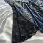 Blue Gorgeous Exquisite Applique Lace Spaghetti Straps Long Satin Prom Dresses Prom Dresses Prom Dresses