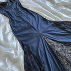 Blue Gorgeous Exquisite Applique Lace Spaghetti Straps Long Satin Prom Dresses Prom Dresses Prom Dresses