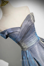 Blue Gradient A-Line Floor Length Prom Dress, Blue Off The Shoulder Evening Party Dress