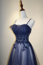 Blue Gradient A-Line Tulle Long Prom Dresses Floor Length Prom Dresses