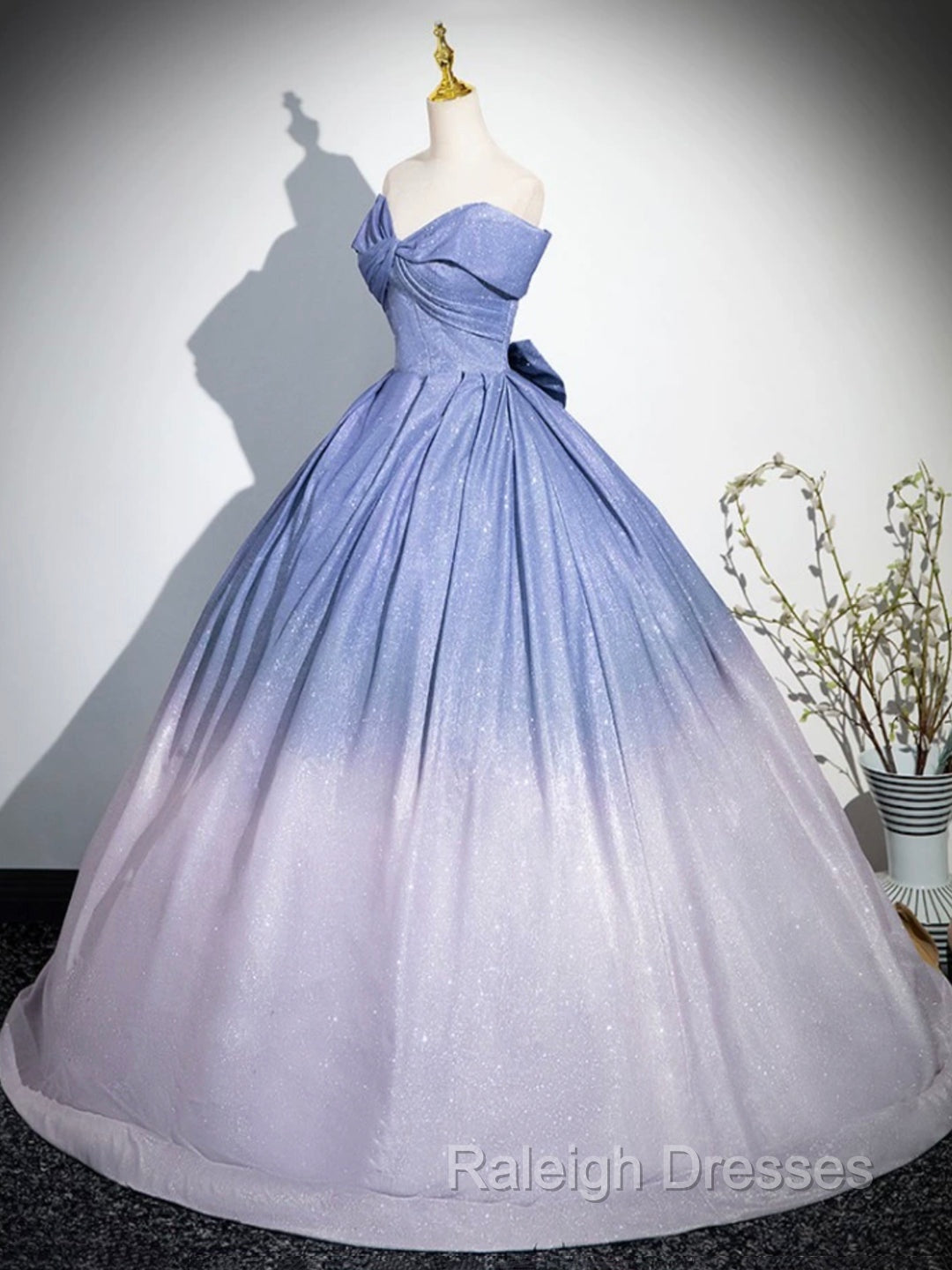 Blue Gradient-Color Glitter Sequins Prom Dresses, A-Line Off-The-Shoulder Blue Princess Formal Dresses Secondary image