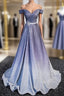 Blue Gradient Off the Shoulder Prom Dress