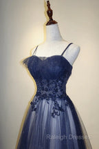 Blue Gradient Straps Tulle Long Party Dress with Lace Blue Junior Prom Dress prom dresses shops