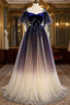Blue Gradient Tulle Long Formal Dress, Off the Shoulder Evening Graduation Dress