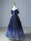 Blue Gradient Tulle Long Prom Dress,Beautiful Spaghetti Strap Celebrity Dresses