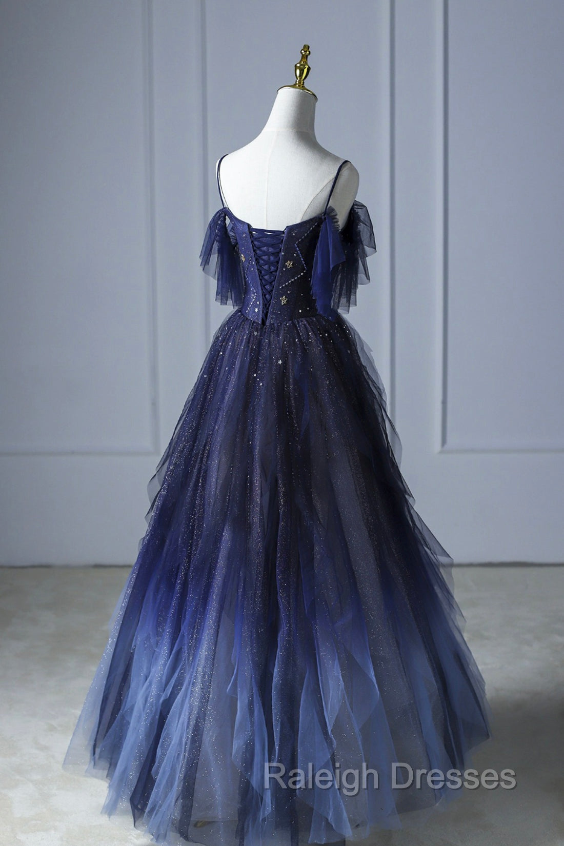 Blue Gradient Tulle Long Prom Dress, Spaghetti Strap Evening Dress Secondary image