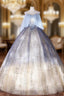 Blue Gradient Tulle Sequins Spaghetti Straps Quinceanera Dress
