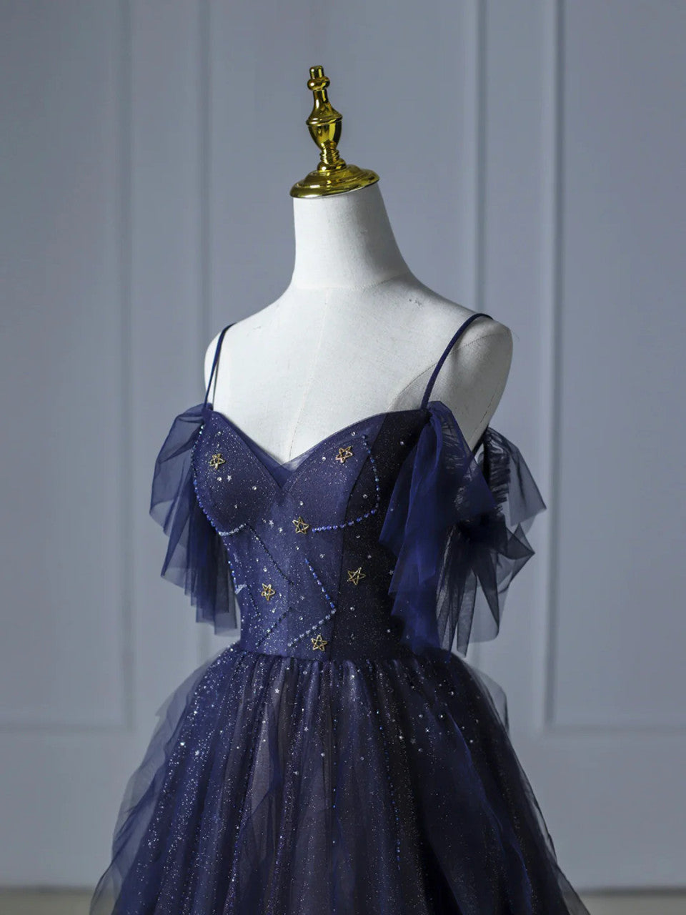 Blue Gradient Tulle Straps Beading Formal Prom Dress Secondary image