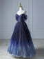 Blue Gradient Tulle Straps Beading Formal Prom Dress