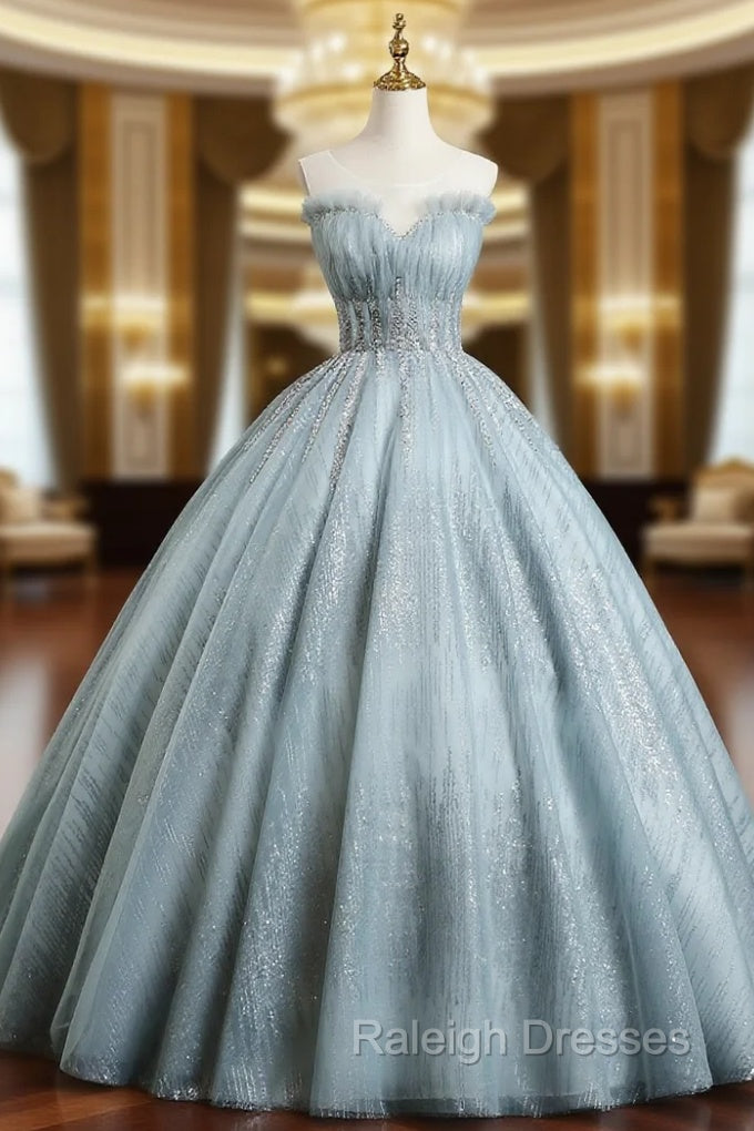 Blue Gray Ball Gown Tulle Sequins Beading Quinceanera Dress Main image
