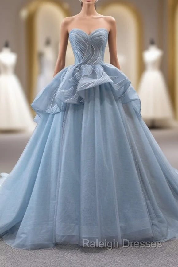 Blue Gray Tulle Sweetheart Pleats Prom Dress Main image