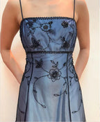 Blue/Grey Delicate Beaded Long Tulle Elegant Ball Gown Evening Dress Formal Birthday Party Dress Prom Dress