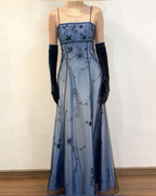 Blue/Grey Delicate Beaded Long Tulle Elegant Ball Gowns Prom Dresses Prom Birthday Prom Dresses Prom Dresses