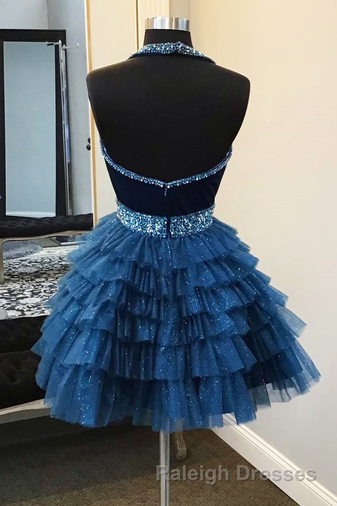 Blue Halter Multi-Layered Tulle Homecoming Dress Secondary image