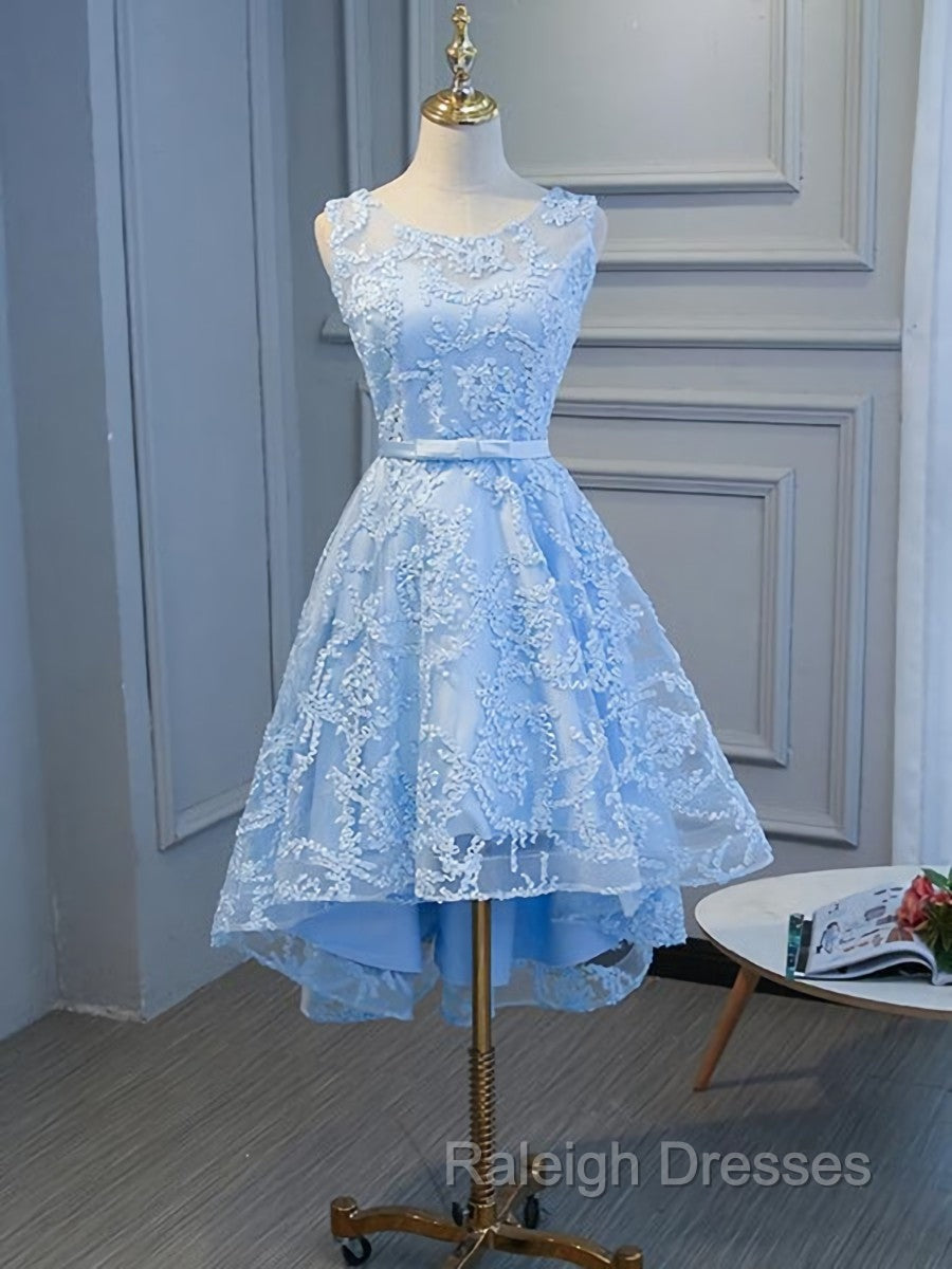 Blue High Low Lace Prom Dresses, Blue High Low Lace Graduation Homecoming Dresses Secondary image