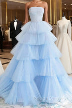 Blue High Low Tulle Prom Dresses, Blue Tulle High Low Formal Graduation Dresses