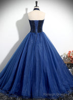 Blue High Neckline Ball Gown Formal Dress, Blue Tulle Sweet 16 Dress Party Dress
