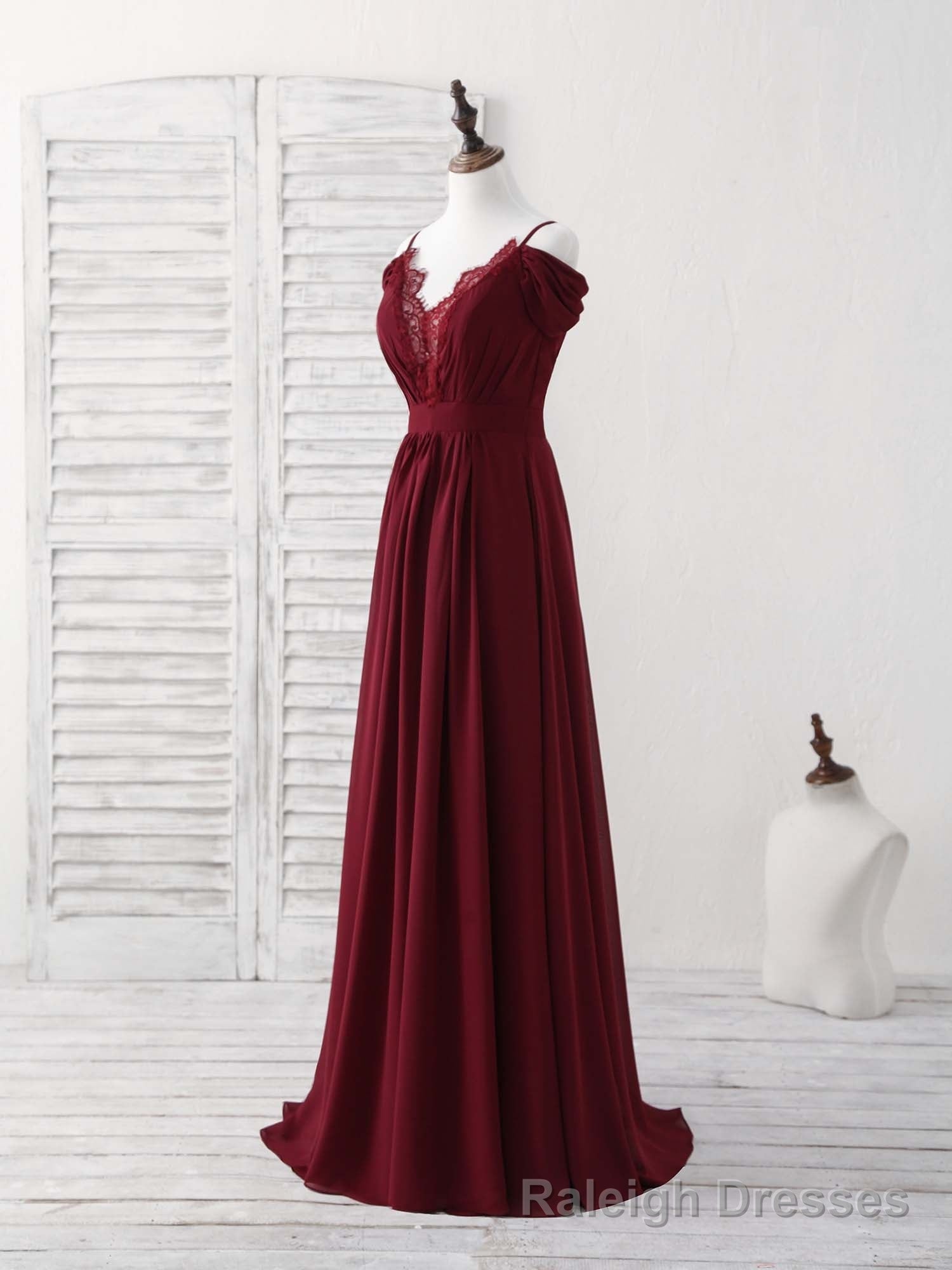 Blue Lace Chiffon Long Prom Dress Blue Bridesmaid Dress Main image