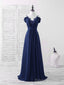 Blue Lace Chiffon Long Prom Dress Blue Bridesmaid Dress