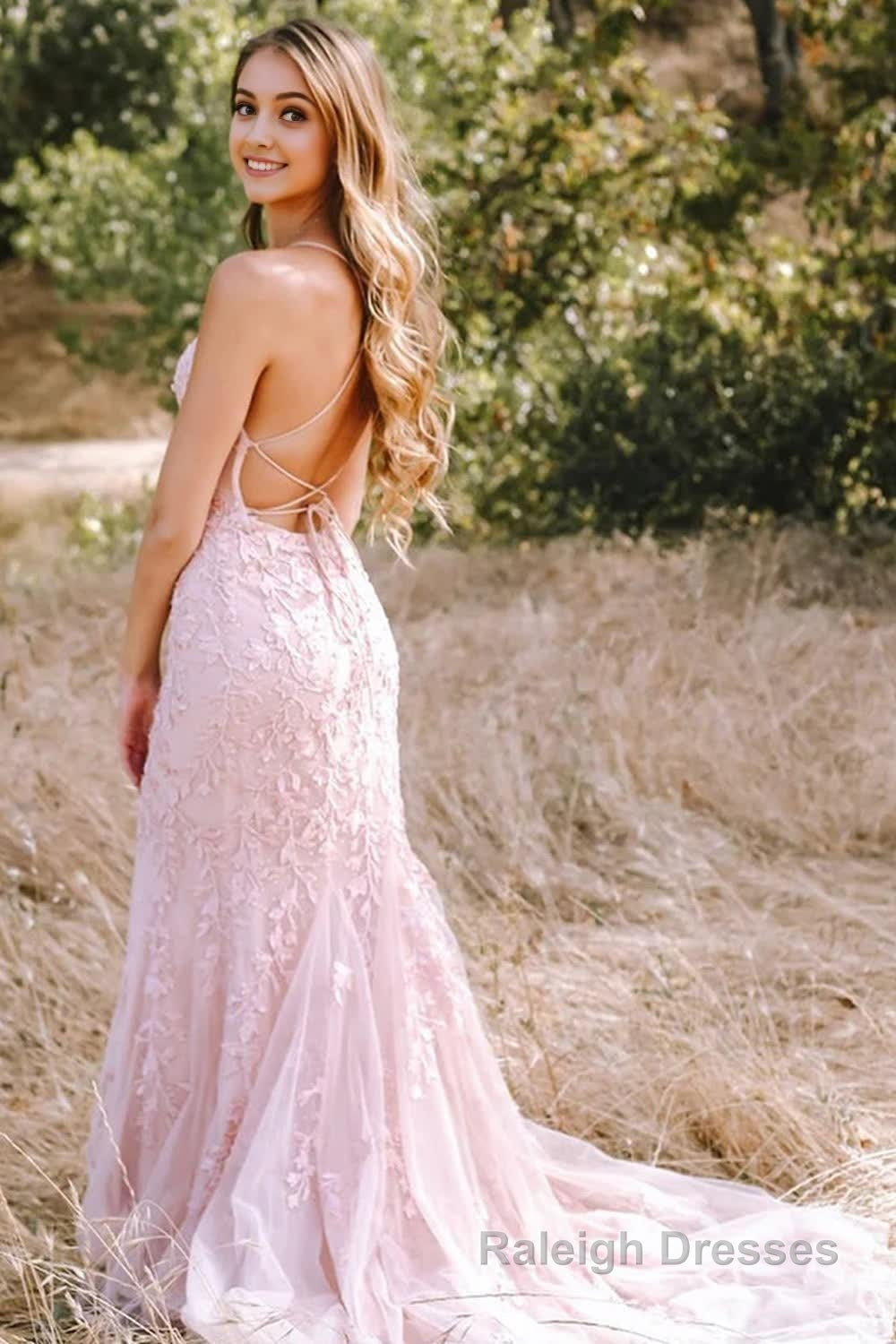 Blue Lace Mermaid Backless Prom Formal Dress