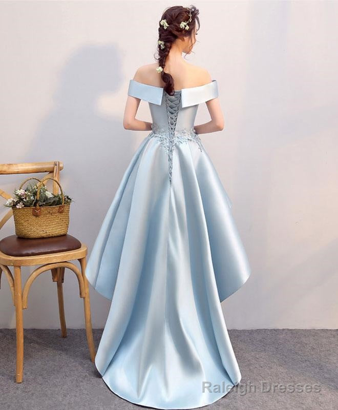 Blue Lace Satin High Low Prom Dresses Blue Homecoming Dresses