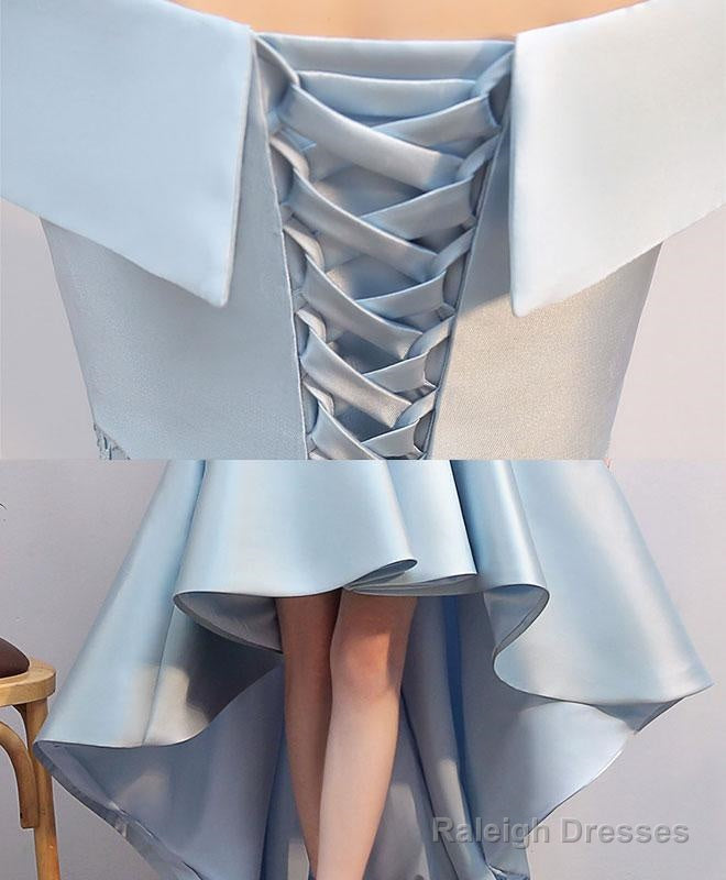 Blue Lace Satin High Low Prom Dresses Blue Homecoming Dresses