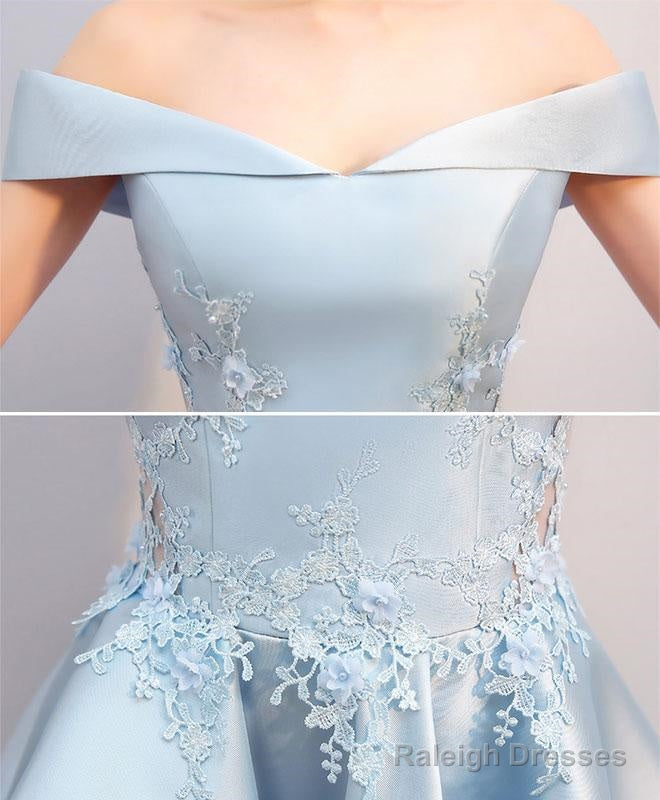 Blue Lace Satin High Low Prom Dresses Blue Homecoming Dresses