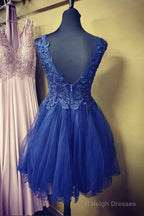 Blue Lace Short A Line Evening Dress Homecoming Dress