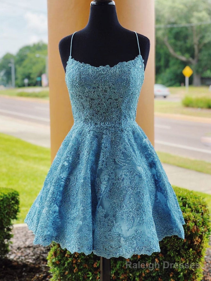 Blue Lace Short Prom Dresses Blue Lace Homecoming Dresses