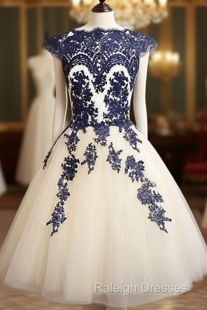 Blue Lace Tulle Short Prom Dress, Homecoming Dress, Bridesmaid Dress Main image