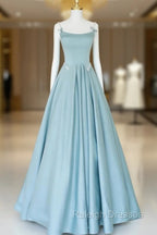 Blue Long Beaded Prom Dresses, Long Blue Beaded Formal Prom Dresses