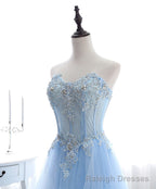 Blue Long Prom Dresses, Aline Sweetheart Neck Blue Formal Graduation Dresses