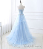 Blue Long Prom Dresses, Aline Sweetheart Neck Blue Formal Graduation Dresses