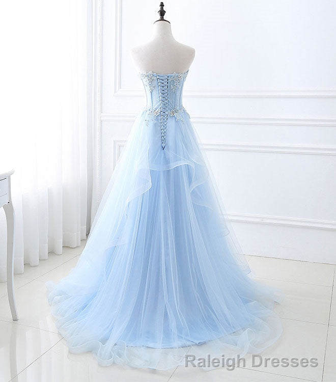 Blue Long Prom Dresses, Aline Sweetheart Neck Blue Formal Graduation Dresses