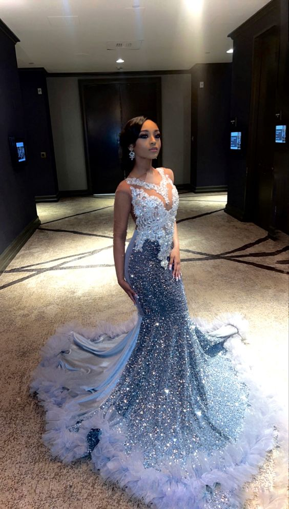 Luxurious Sequins Satin Splicing Mermaid Prom Dresses Prom Dresses