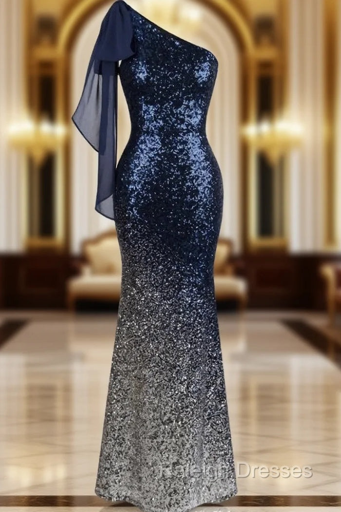 Blue Mermaid One Shoulder Sequins Bridesmaid Dress Main image